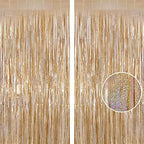 Champagne Tinsel Foil Fringe Curtain, 2 Pack 3.3 x 8.2 Ft Metallic Glitter Curtains Backdrop Streamers