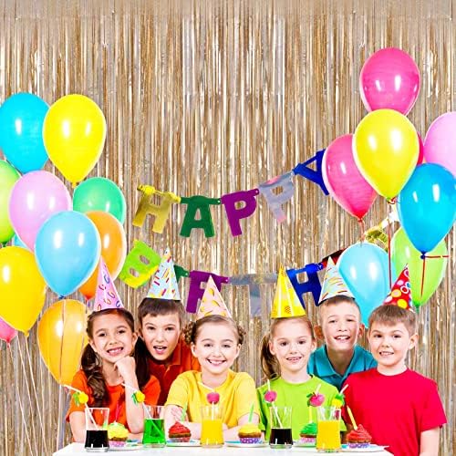 Champagne Tinsel Foil Fringe Curtain, 2 Pack 3.3 x 8.2 Ft Metallic Glitter Curtains Backdrop Streamers, alternate view 2