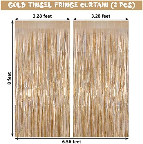 Champagne Tinsel Foil Fringe Curtain, 2 Pack 3.3 x 8.2 Ft Metallic Glitter Curtains Backdrop Streamers, alternate view 3