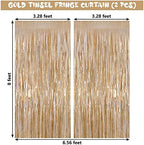 Champagne Tinsel Foil Fringe Curtain, 2 Pack 3.3 x 8.2 Ft Metallic Glitter Curtains Backdrop Streamers, alternate view 3