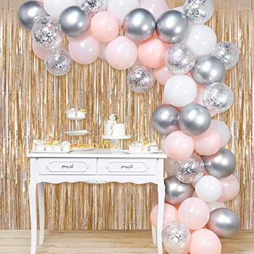 Champagne Tinsel Foil Fringe Curtain, 2 Pack 3.3 x 8.2 Ft Metallic Glitter Curtains Backdrop Streamers, alternate view 5