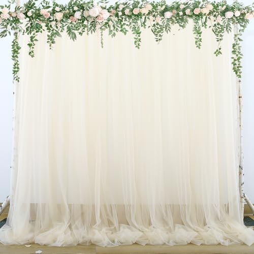 Champagne Tulle Backdrop Curtain for Parties Wedding 10ft×8ft Champagne Sheer Backdrop Curtains for Baby Shower