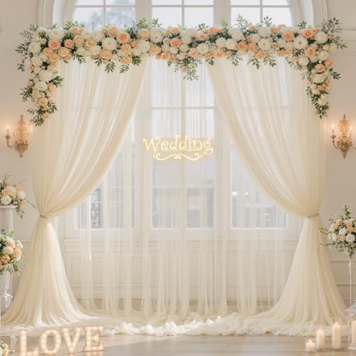 Champagne Tulle Backdrop Curtain for Parties Wedding 10ft×8ft Champagne Sheer Backdrop Curtains for Baby Shower, alternate