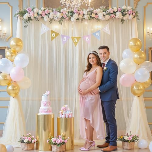 Champagne Tulle Backdrop Curtain for Parties Wedding 10ft×8ft Champagne Sheer Backdrop Curtains for Baby Shower, alternate