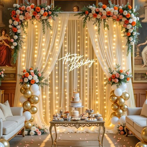 Champagne Tulle Backdrop Curtain for Parties Wedding 10ft×8ft Champagne Sheer Backdrop Curtains for Baby Shower, alternate