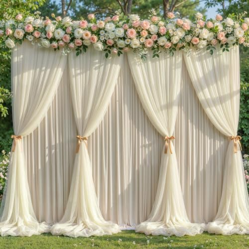 Champagne Tulle Backdrop Curtain for Parties Wedding,10ft x 10ft Wrinkle Free Curtain Backdrop,2 Layer Drapes