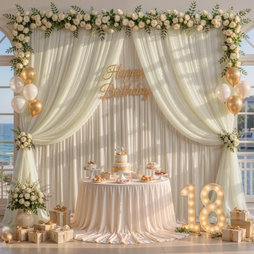 Champagne Tulle Backdrop Curtain for Parties Wedding,10ft x 10ft Wrinkle Free Curtain Backdrop,2 Layer Drapes, alternate view