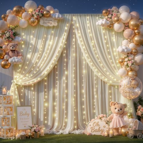 Champagne Tulle Backdrop Curtain for Parties Wedding,10ft x 10ft Wrinkle Free Curtain Backdrop,2 Layer Drapes, alternate view