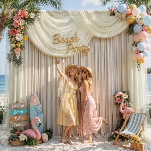 Champagne Tulle Backdrop Curtain for Parties Wedding,10ft x 10ft Wrinkle Free Curtain Backdrop,2 Layer Drapes, alternate view