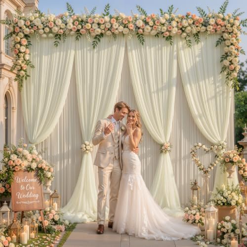 Champagne Tulle Backdrop Curtain for Parties Wedding,10ft x 10ft Wrinkle Free Curtain Backdrop,2 Layer Drapes, alternate view