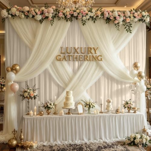 Champagne Tulle Backdrop Curtain for Parties Wedding,20ft x 10ft Wrinkle Free Curtain Backdrop,2 Layer Drapes, alternate view