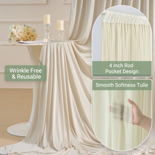 Champagne Tulle Backdrop Curtain for Parties Wedding,20ft x 10ft Wrinkle Free Curtain Backdrop,2 Layer Drapes, alternate view