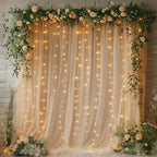 Champagne Tulle Backdrop Curtain with Lights for Decor, 10x8FT in 10x8FT