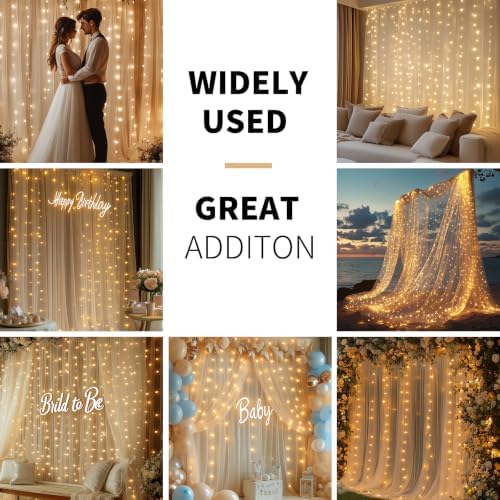 Champagne Tulle Backdrop Curtain with Lights for Decor, 10x8FT in 10x8FT, alternate view 2