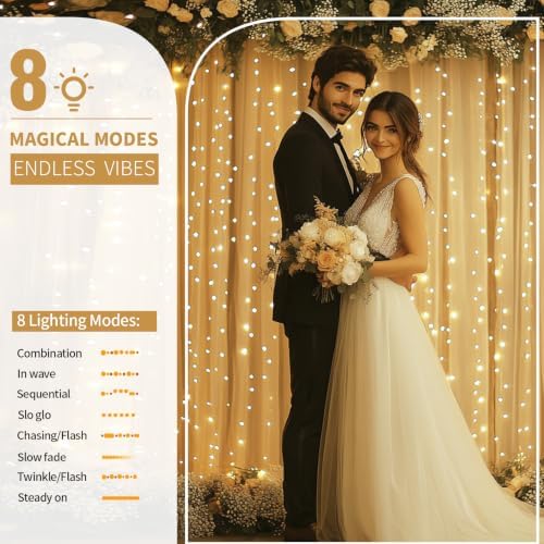 Champagne Tulle Backdrop Curtain with Lights for Decor, 10x8FT in 10x8FT, alternate view 4