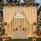 Champagne Tulle Backdrop Curtain with Lights String for Parites Wedding 5x8ft Champagne Sheer Backdrop Curtains, alternate