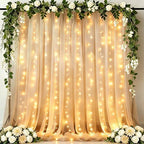 Champagne Tulle Backdrop Curtains with Lights String for Party in Champagne