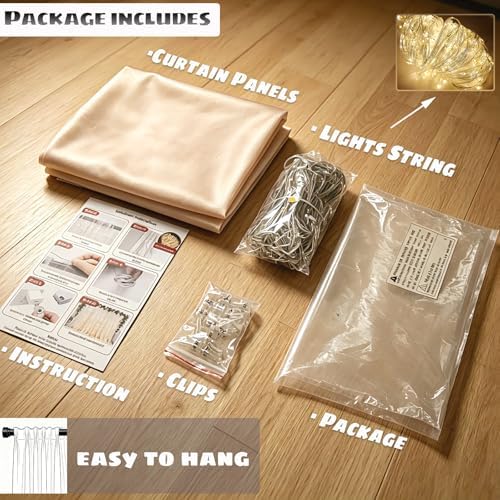 Champagne Tulle Backdrop Curtains with Lights String for Party in Champagne, alternate view 5