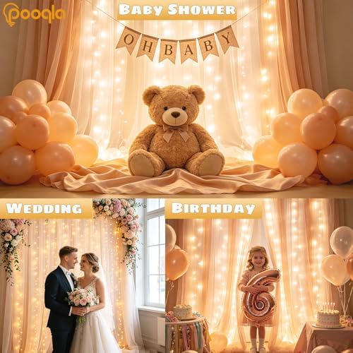 Champagne Tulle Backdrop Curtains with Lights String for Party in Champagne, alternate view 7