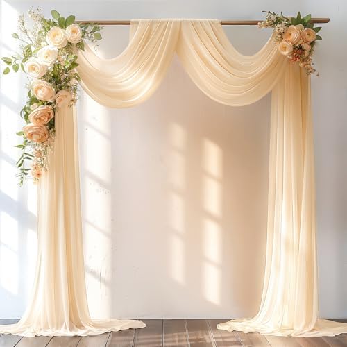 Champagne Wedding Arch Draping Fabric 1 Panel 30'' x 20FT Champagne Drapes Sheer Fabric Backdrop Arch Draping