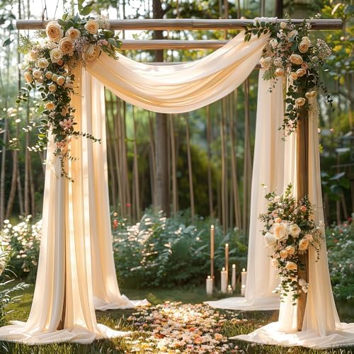 Champagne Wedding Arch Draping Fabric 2 Panels 30'' x 20FT Champagne Drapes Sheer Fabric Backdrop Arch Draping
