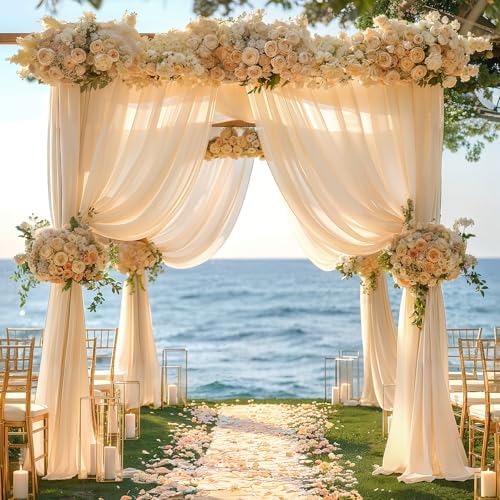 Champagne Wedding Arch Draping Fabric 2 Panels 30'' x 20FT Champagne Drapes Sheer Fabric Backdrop Arch Draping, alternate