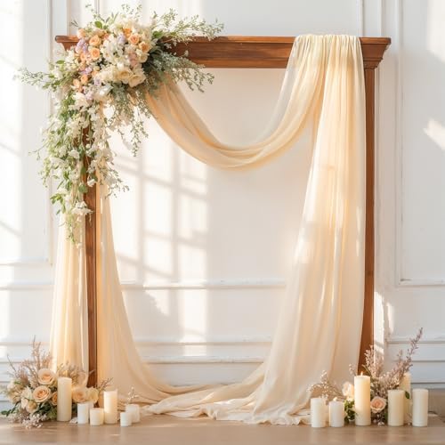 Champagne Wedding Arch Draping Fabric 28" x19FT Sheer Curtain Drapes in 28" width x 19Ft length(1 Panel) in