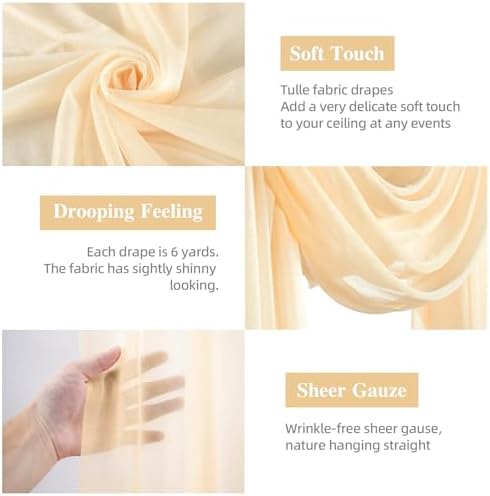 Champagne Wedding Arch Draping Fabric 28" x19FT Sheer Curtain Drapes in 28" width x 19Ft length(1 Panel) in, alternate view 2