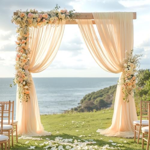Champagne Wedding Arch Draping Fabric 28" x19FT Sheer Curtain Drapes in 28" width x 19Ft length(1 Panel) in, alternate view 3