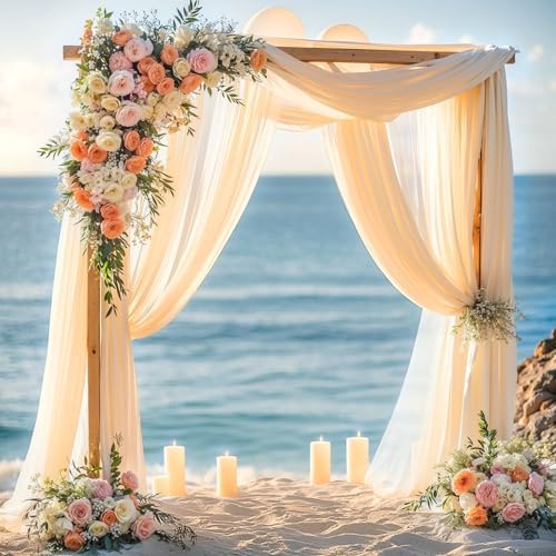 Champagne Wedding Arch Draping Fabric 28" x19FT Sheer Curtain Drapes in 28" width x 19Ft length(1 Panel) in, alternate view 4