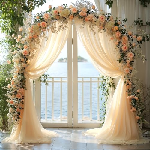 Champagne Wedding Arch Draping Fabric 28" x19FT Sheer Curtain Drapes in 28" width x 19Ft length(1 Panel) in, alternate view 5