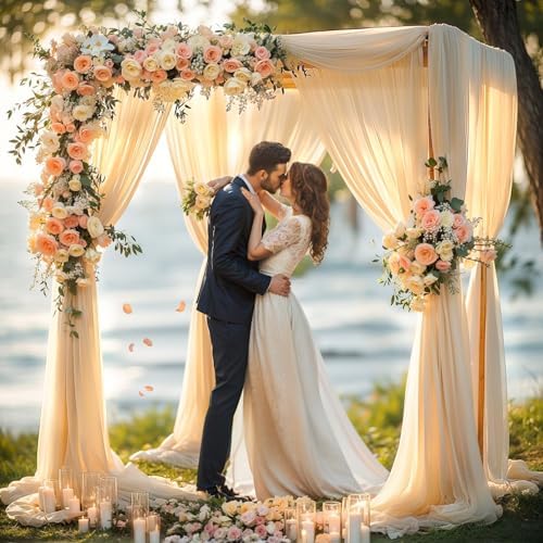 Champagne Wedding Arch Draping Fabric 28" x19FT Sheer Curtain Drapes in 28" width x 19Ft length(1 Panel) in, alternate view 6