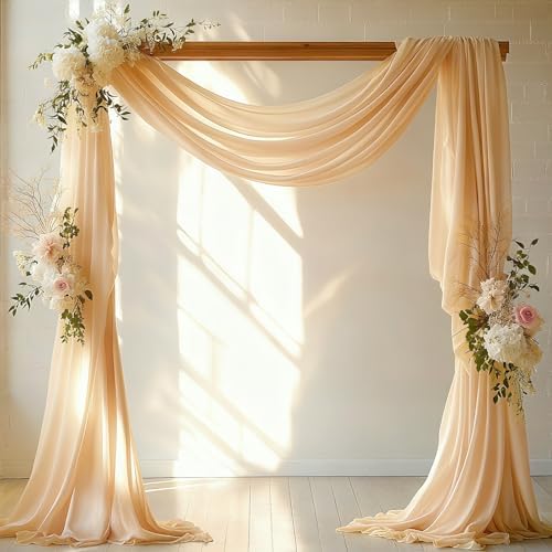 Champagne Wedding Arch Draping Fabric - 31" x 20FT Sheer Chiffon Panel - Wrinkle-Free Backdrop Drapery for