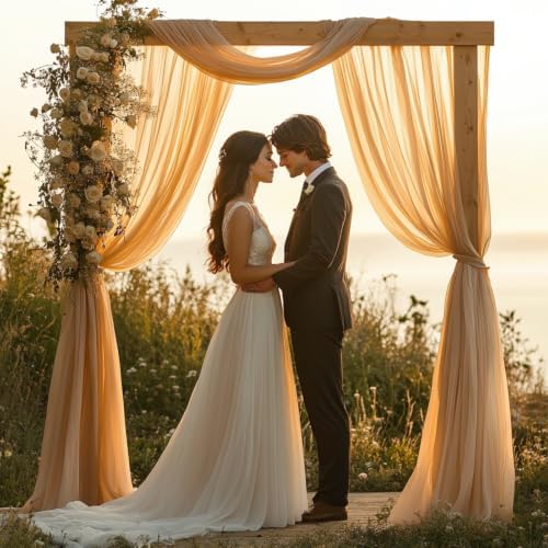 Champagne Wedding Arch Draping Fabric - 31" x 20FT Sheer Chiffon Panel - Wrinkle-Free Backdrop Drapery for, alternate view 2