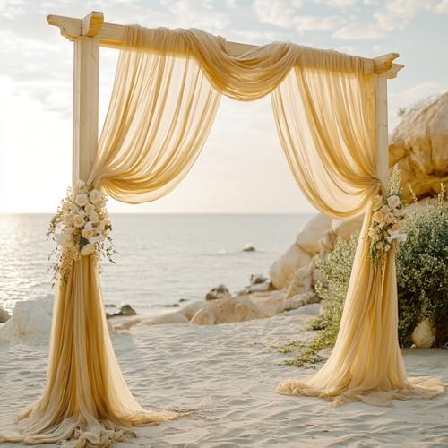 Champagne Wedding Arch Draping Fabric - 31" x 20FT Sheer Chiffon Panel - Wrinkle-Free Backdrop Drapery for, alternate view 6