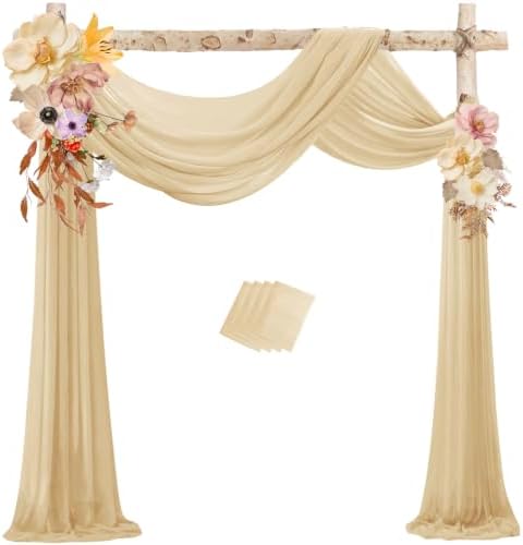 Champagne Wedding Arch Draping Fabric Chiffon Curtains, 29in x 18Ft Sheer Chiffon Outdoor Curtain for Wedding