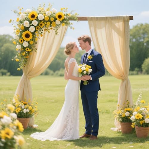 Champagne Wedding Arch Draping Fabric Chiffon Curtains, 29in x 18Ft Sheer Chiffon Outdoor Curtain for Wedding, alternate view