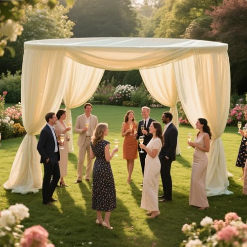Champagne Wedding Arch Draping Fabric Chiffon Curtains, 29in x 18Ft Sheer Chiffon Outdoor Curtain for Wedding, alternate view
