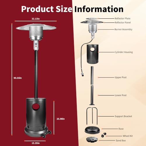 Charcoal Gray 50,000 BTU Propane Patio Heater with Rain Cover, Multiple Color Available, Outdoor Heater with, alternate view
