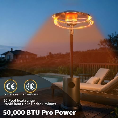 Charcoal Gray 50,000 BTU Propane Patio Heater with Rain Cover, Multiple Color Available, Outdoor Heater with, alternate view