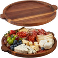 Charcuterie Board 13'' Wood Serving Platter Round Ottoman Coffee Table Tray in Acacia Wood