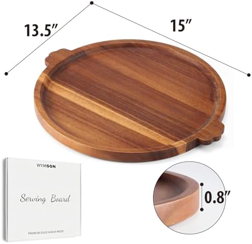 Charcuterie Board 13'' Wood Serving Platter Round Ottoman Coffee Table Tray in Acacia Wood, alternate view 3