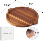 Charcuterie Board 13'' Wood Serving Platter Round Ottoman Coffee Table Tray in Acacia Wood, alternate view 3