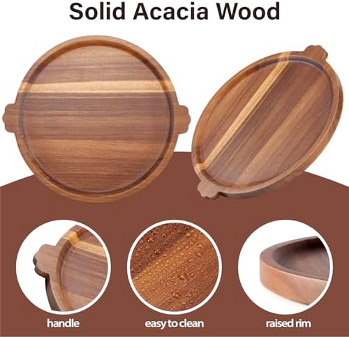 Charcuterie Board 13'' Wood Serving Platter Round Ottoman Coffee Table Tray in Acacia Wood, alternate view 5