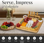 Charcuterie Board Set Bamboo with Cheese Knives and Bowls, Large Wooden Serving Platter for Entertaining, alternate view 3