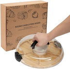 Charcuterie Board with Lid-Divided 6 Section Round Serving Tray with Handle in 12.7x12.7x2.8 inch in Bamboo
