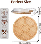 Charcuterie Board with Lid-Divided 6 Section Round Serving Tray with Handle in 12.7x12.7x2.8 inch in Bamboo, alternate view 2