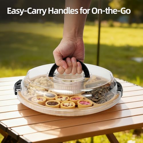 Charcuterie Board with Lid-Divided 6 Section Round Serving Tray with Handle in 12.7x12.7x2.8 inch in Bamboo, alternate view 4