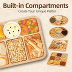 Charcuterie Board with Lid-Divided 6 Section Round Serving Tray with Handle in 12.7x12.7x2.8 inch in Bamboo, alternate view 5
