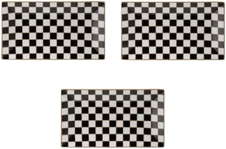Checker Black and White 12-inch Rectangle Serving Platters Set of 3 for Party, Wedding and Entertaining